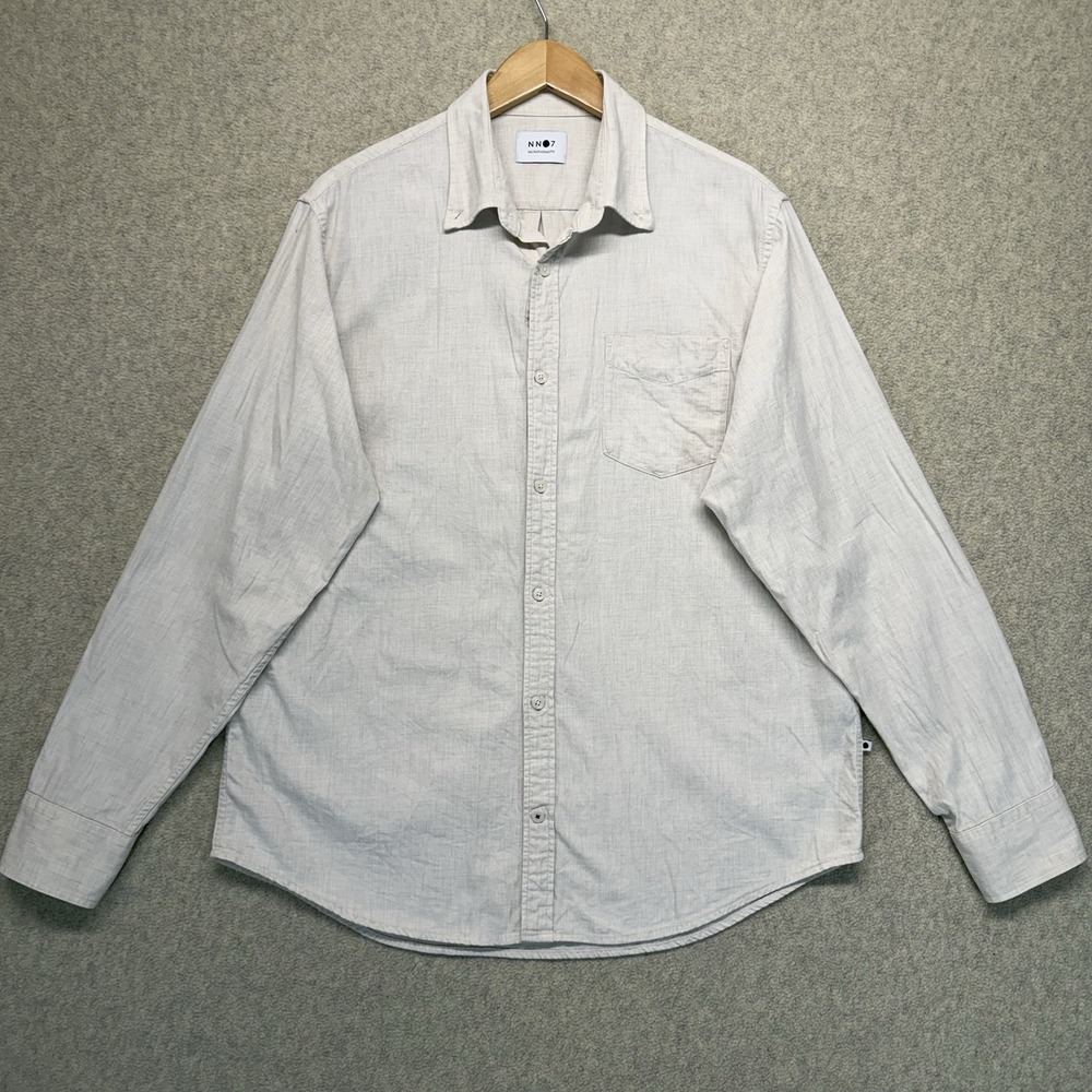 NN07 No Nationality Levon BD Button Up Shirt Mens XL Beige Cotton Long Sleeve
